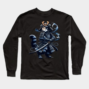 Cool Retro Cat Samurai Portrait Ninja Japan Art Long Sleeve T-Shirt